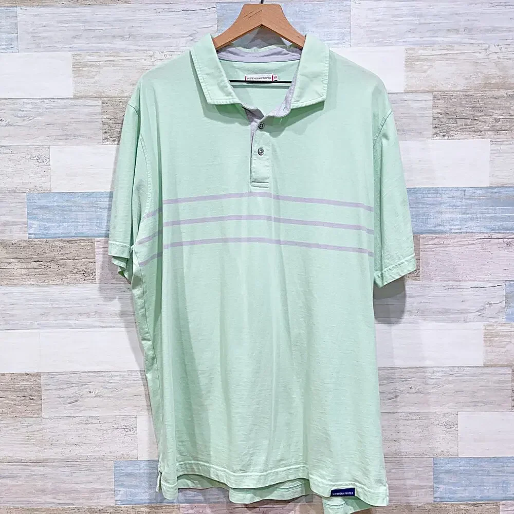 Southern Proper Soft Jersey Polo Shirt Green Short Sleeve Preppy Mens XXL 2XL